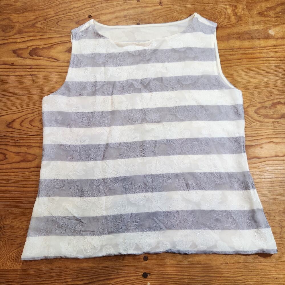Vtg St John 100% Silk Tank Striped Embossed Preppy Coastal Minimalist Layer 10